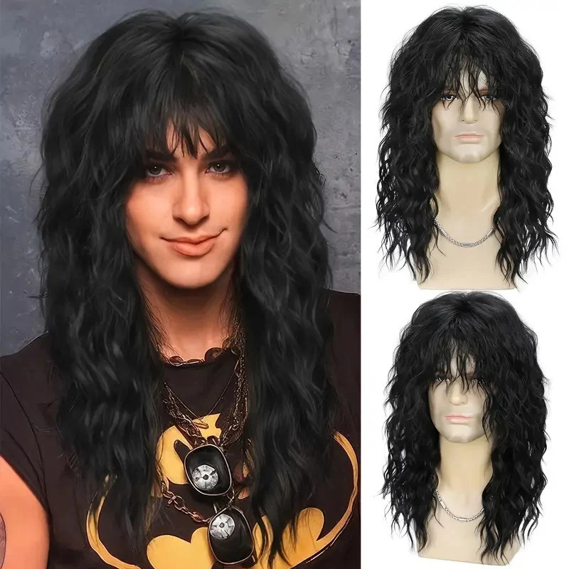

22inch Punk Style Rock Singer Cosplay Wig Long Roll Chemical Fiber Filament Button Mesh Daily Wear Africa Wigs Festival Party