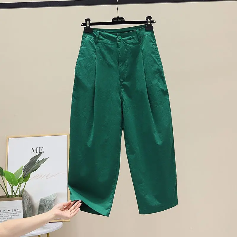 Spring/summer High Waist Thin Casual Pants Women's Cotton Straight Harun Pants Women's 9-point Library