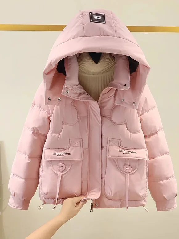 

Detachable Hat Cotton Jaet Women Winter New Sle ort Loose Anti-Aging Bread Cotton Coat Polyester Fabric Regular Sve