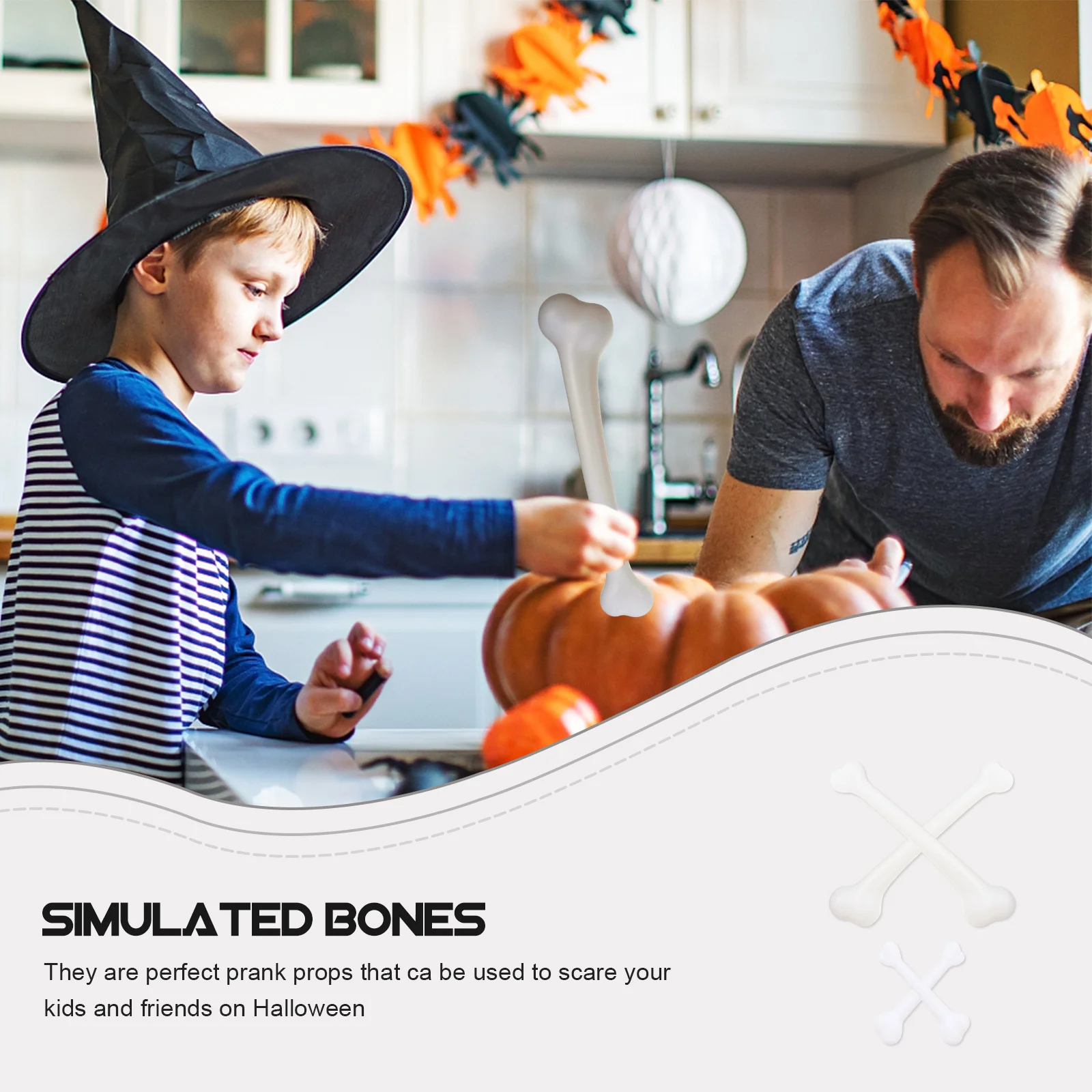 

4 шт., реквизит для костей на Хэллоуин, прочные пластиковые человеческие кости, многоразовые для дома с привидениями, вечерние украшения, кость на Хэллоуин
