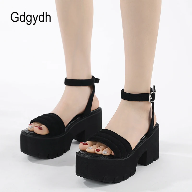 Gdgydh Faux Suede Women\'s High Platform Sandals Chunky Block Heels Open Toe Ankle Buckle Strap Backless Shoes for Party