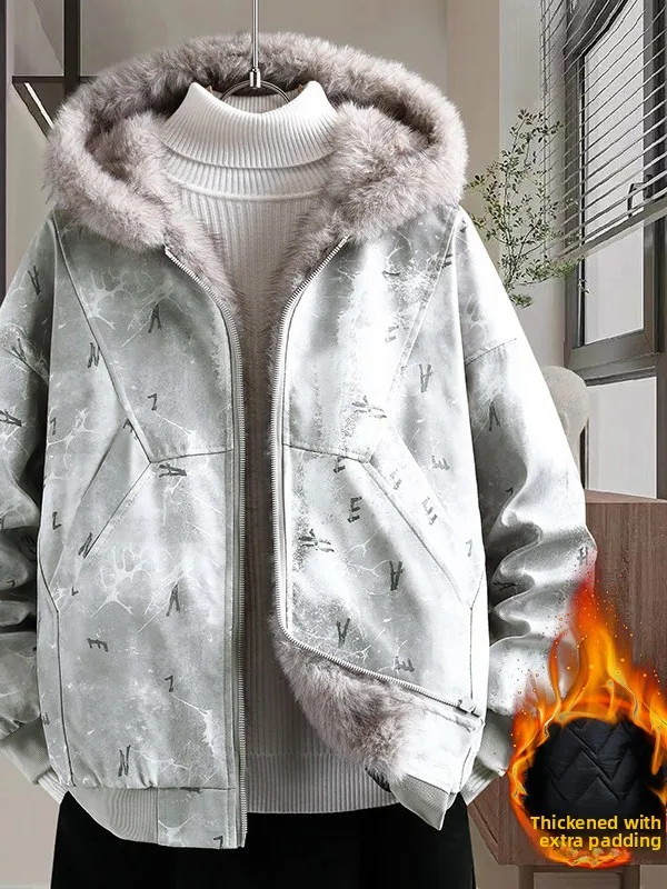 

Новое зимнее мужское джато с капюшоном на подкладке, хлопковое пальто с имитацией водного меха, повседневное молодежное теплое пальто на молнии