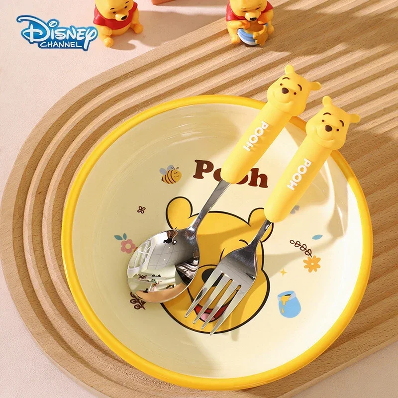 Disney Winnie the Pooh Spoon Fork Kids Tableware Cartoon Kawaii Soup Coffee Spoon Cake Fruit Fork Child Stainless Steel Cutlery