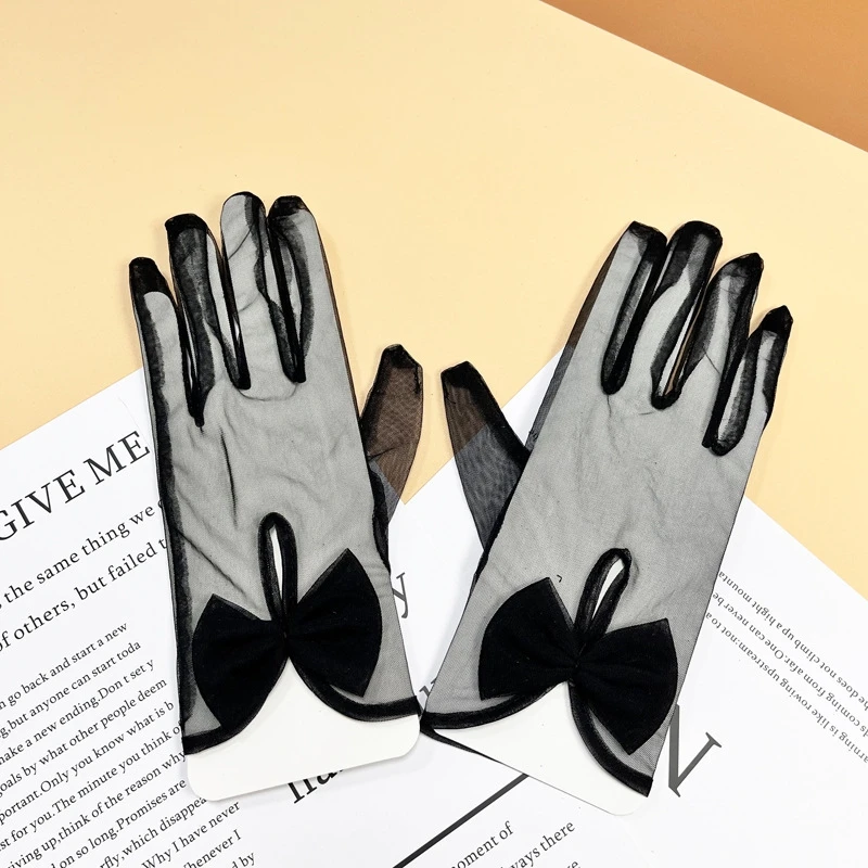 Transparent Sexy Bowknot Short Gauze Gloves Mesh Sheer Bride Wedding Evening Party Dress Decorative Gloves