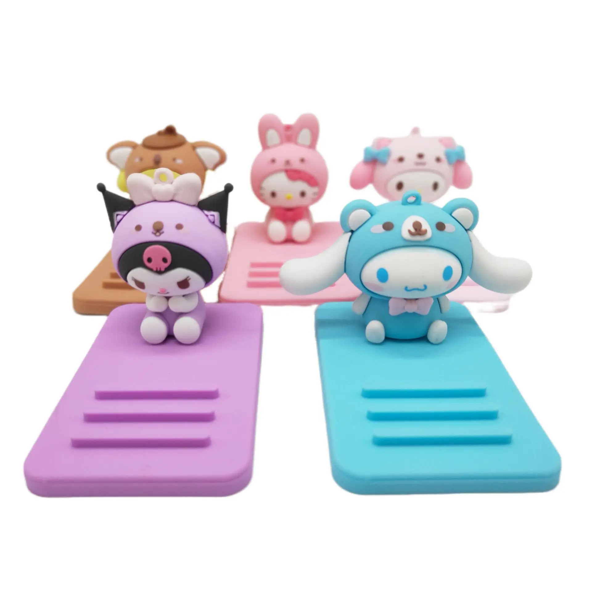 

Sanrio Kuromi Phone Holder Mymelody Pochacco HelloKitty Cinnamoroll Action Anime Figures Phone Holder Cute Cartoon Doll Toy Gift