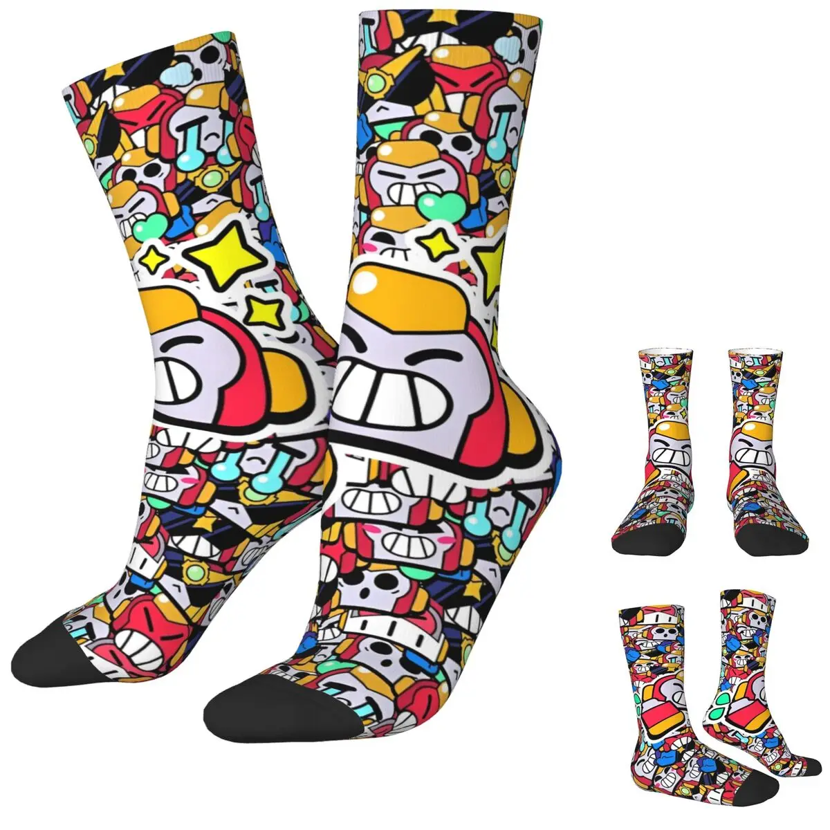 Women Men Socks Brawled Game Logo Stockings Autumn Fashion Breathable Socks Custom Skateboard Anti Bacterial Socks