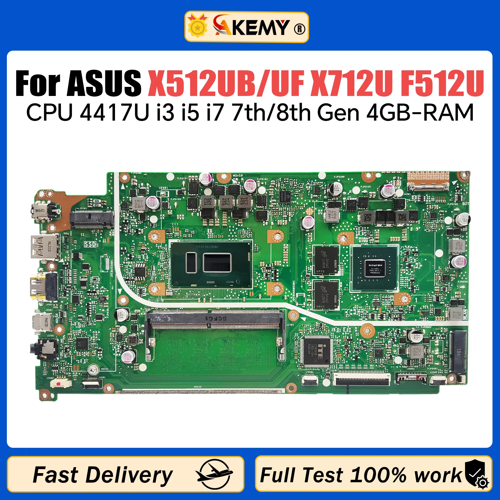 Płyta główna do laptopów ASUS X512UB X512UF X712U F512U A512U Y5100U V5000UA Płyta główna CPU i3 i5 i7 7./8. generacji 4G-RAM