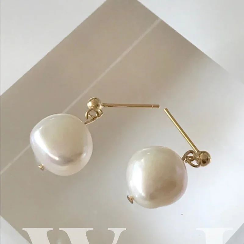 Minar Delicate Genuine Freshwater Pearl Earring for Women Gold Color Metal Baroque Pearls Long Drop Earrings Elegant Oorbellen