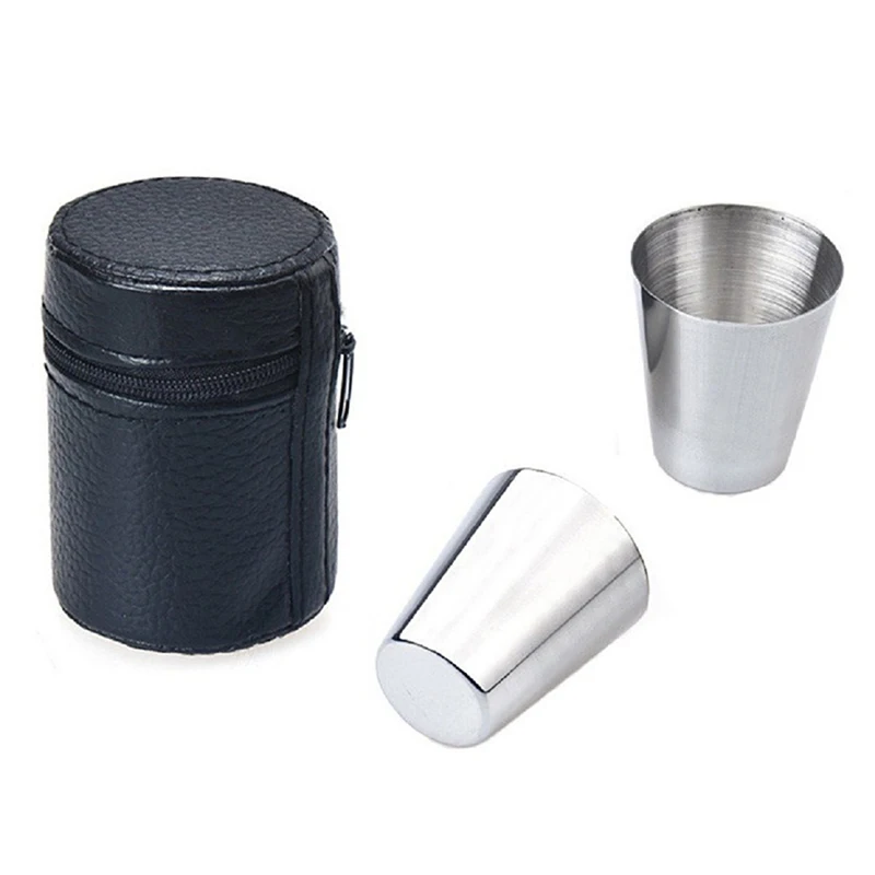 4Pcs/6Pcs 30ml Outdoor Practical Travel Stainless Steel Cups Mini Set Glasses For Whisky Wine Beer With Case Portable Drinkware