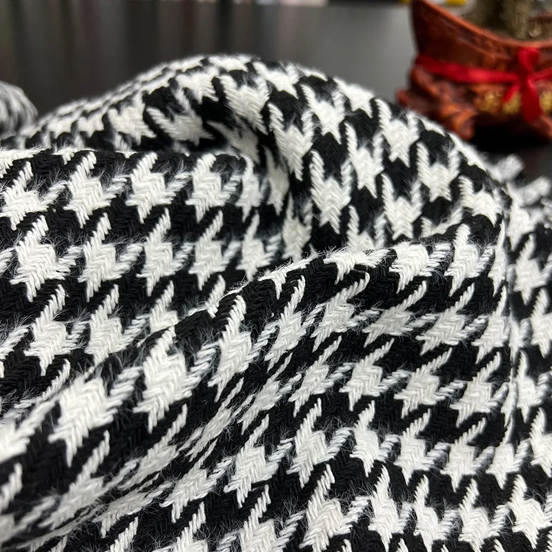 1M2M Black White Plaid Houndstooth Pattern Thickened Cashmere Like Woolen Cloth Fabric Autumn Winter Fabric Diy Hand Sewing