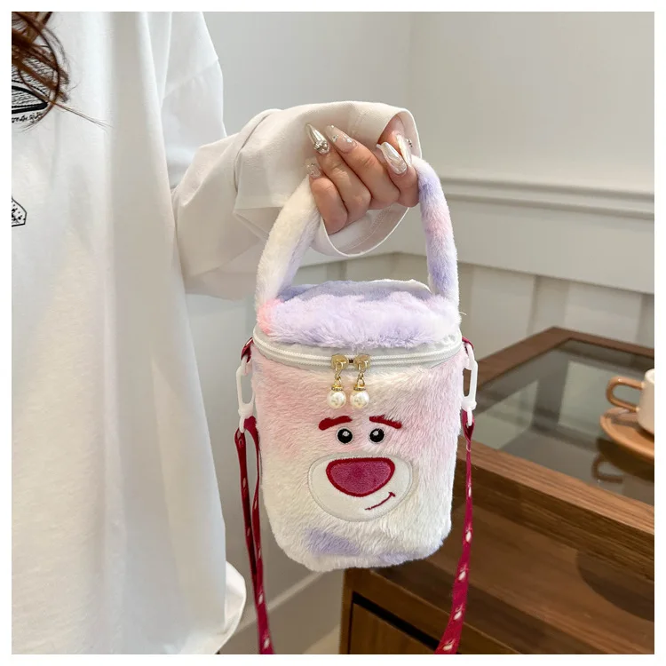 Nuovo orso fragola carino peluche perla borsa a secchiello borsa a mano per ragazza cartone animato nuove borse a mano per borsa a tracolla per studentessa morbida