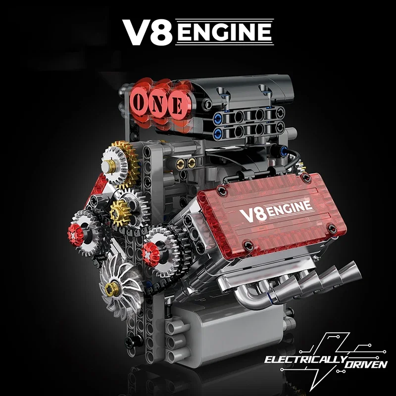 نموذج محاكاة بمحرك من الطوب V8 يحرك كهربائيًا لبنات البناء قطع غيار السيارات التقنية ألعاب إبداعية هدايا للأولاد والكبار #1