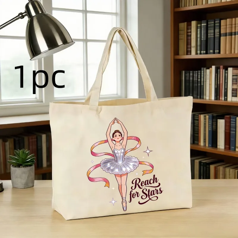 

1pc Ballet Theme Canvas Bag Shoulder Tote Large Capacity Handbag Everyday Storage Bag
