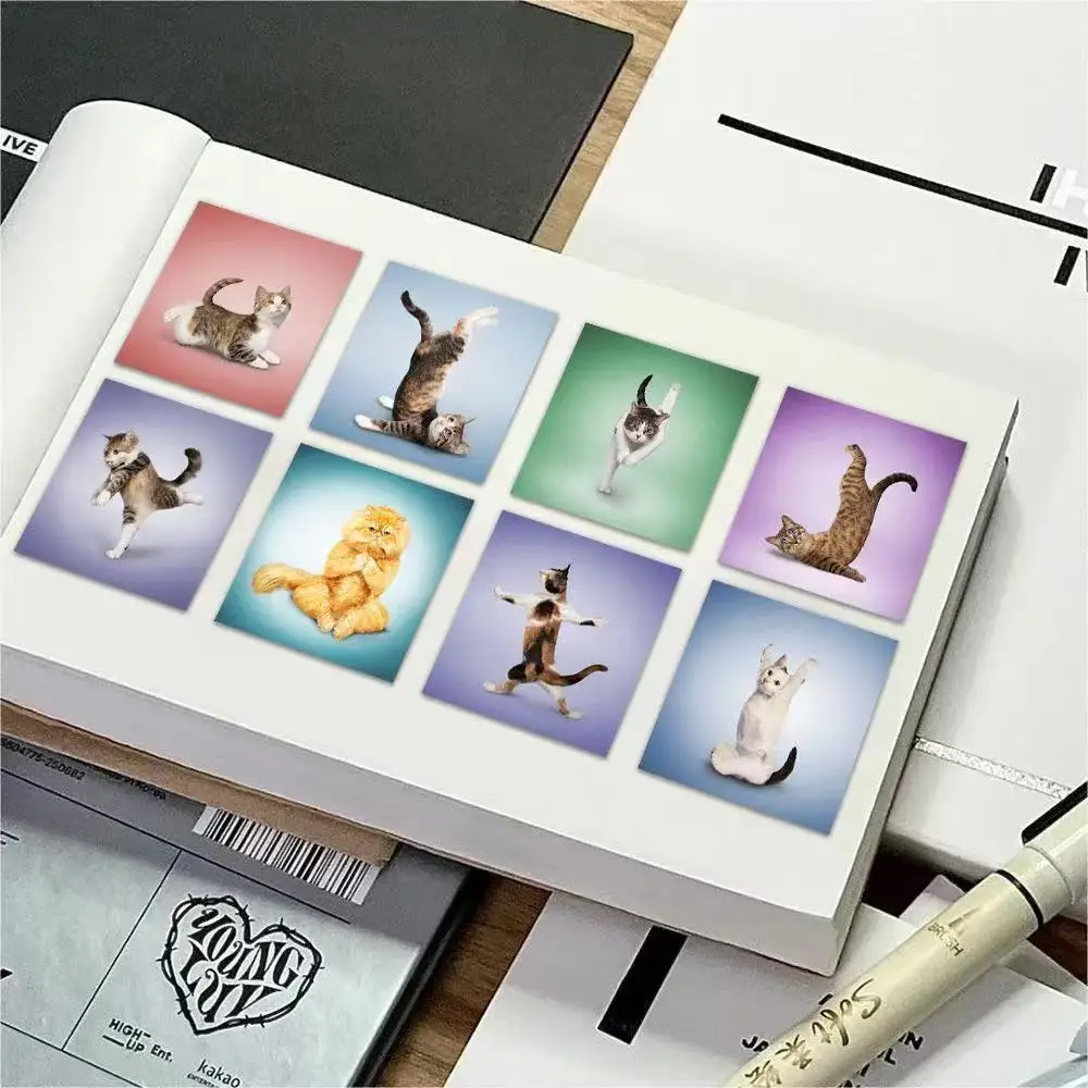 500pcs Cute Cat Roll Stickers Funny Yoga Cat Kawaii Paper Stickers Aesthetic for Scrapbook Journal DIY Craft Decor view 6