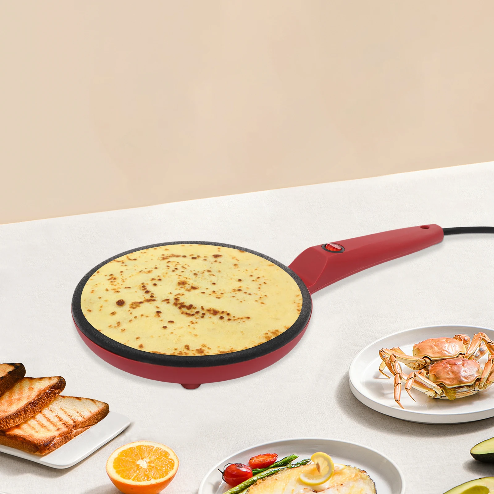 

Compact 8" Electric Crepe Maker | 550W Portable Pancake Machine with Non-Stick Coating & 2-Min Preheat (Red, Desktop Mount)​