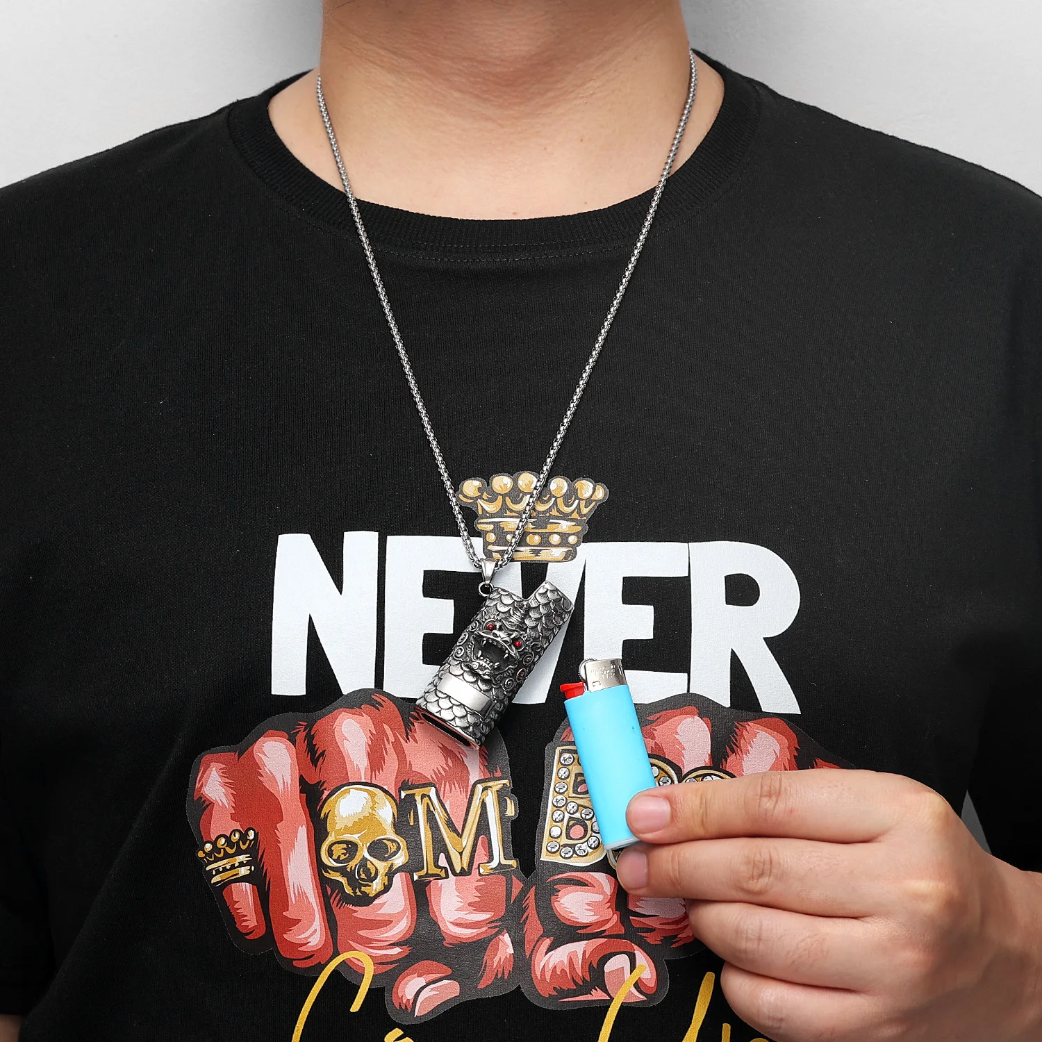 Chinese Unicorn Lion Lighter Case Stainless Steel Men Women Necklaces Pendants Chain Fashion Jewelry Creativity Gift Wholesale