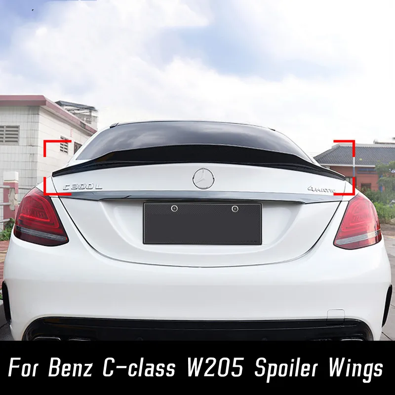 For 2014-2020 Mercedes Benz C-class W205 C260 C43 C63 AMG 4Door Black Carbon Rear Trunk Lid Lip Body Kit Spoiler Wings Part