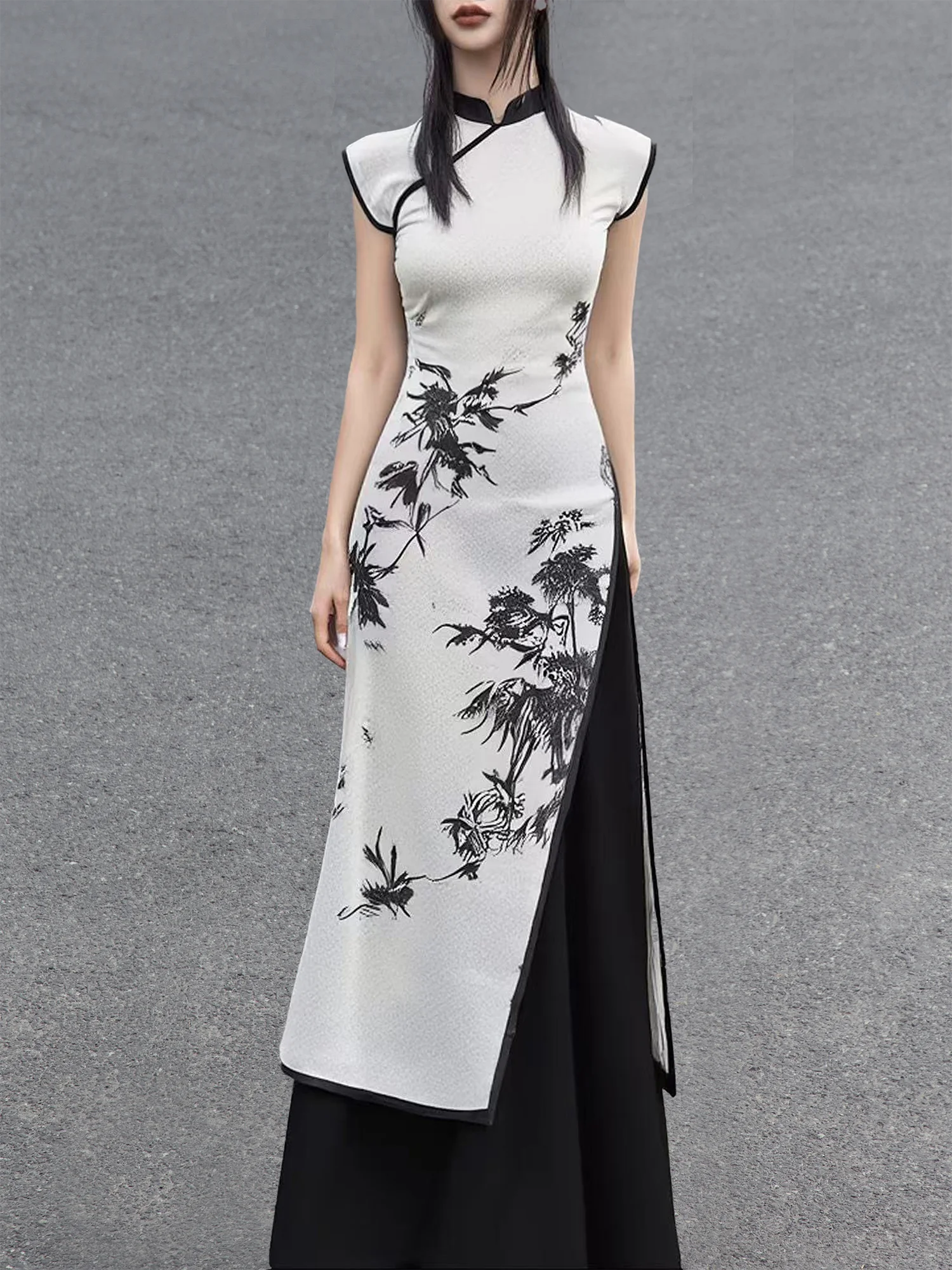 

Ele Bla Bamboo Le Print ort Sve Long Daily Wear Straight Tube Long Dr Versatile Chinese Traditional...