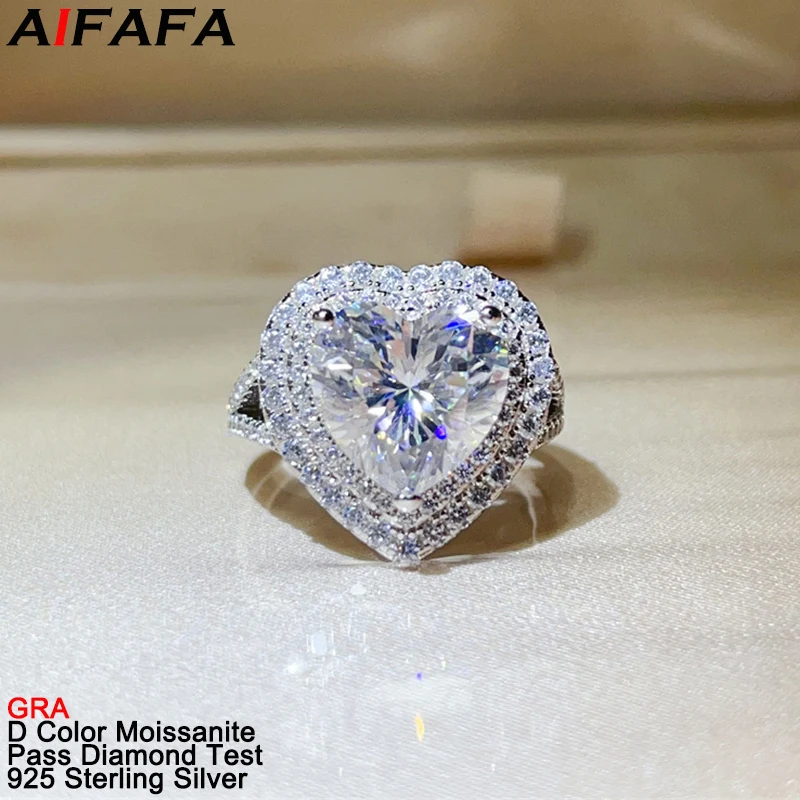 5 Carat Heart Moissanite Diamond Rings s925 Silver Pink Moissanite Finger Ring Fine Jewelry GRA