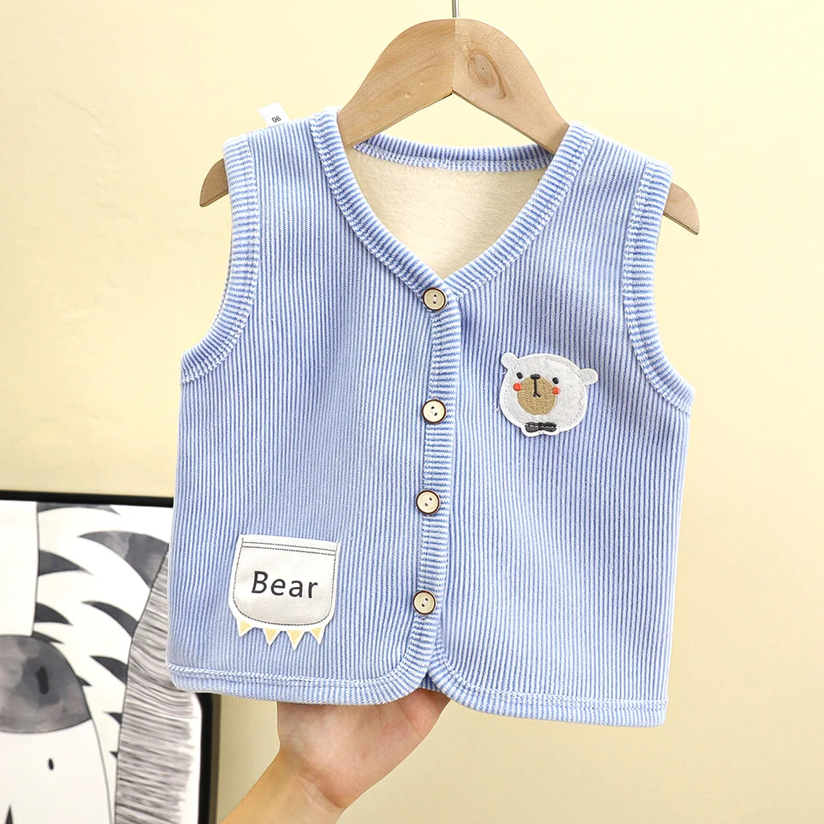 0-5Y Cartoon Bear Winter Kid Vest Fur Waistcoat Thick Warm Jacket Sleeveless Baby Girl Boy Toddler Children Clothes Outfit