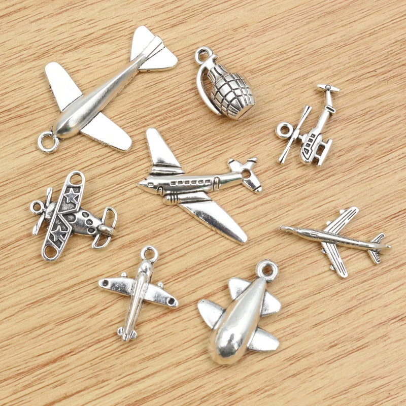 New Fashion Antique Silver Plated Grenade  Airplane Helicopter Chrams Metal Alloy Pendant DIY Charms DIY Jewelry Making Findings