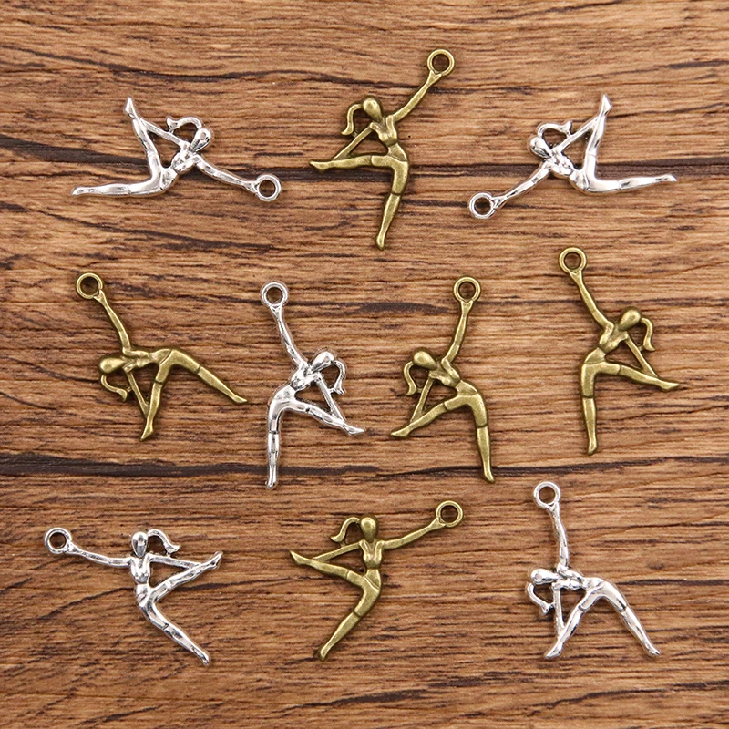 30PCS 14*23mm Metal Alloy New Product Two Color Beauty Yoga Charms Sport Pendant For Jewelry Making DIY Handmade Craft