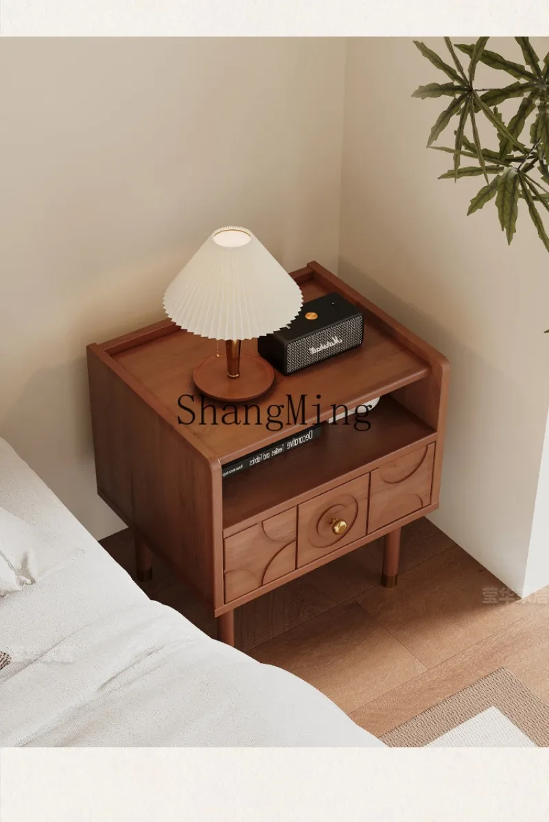 

LXY retro all solid wood relief boxwood storage bedroom bedside storage cabinet