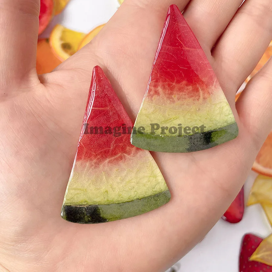 10pcs Clear Epoxy Real Watermelon Fruit Slice With Hole For Jewelry Pendant Earrings Headband Sewing Bags Zipper Pull Charm Deco