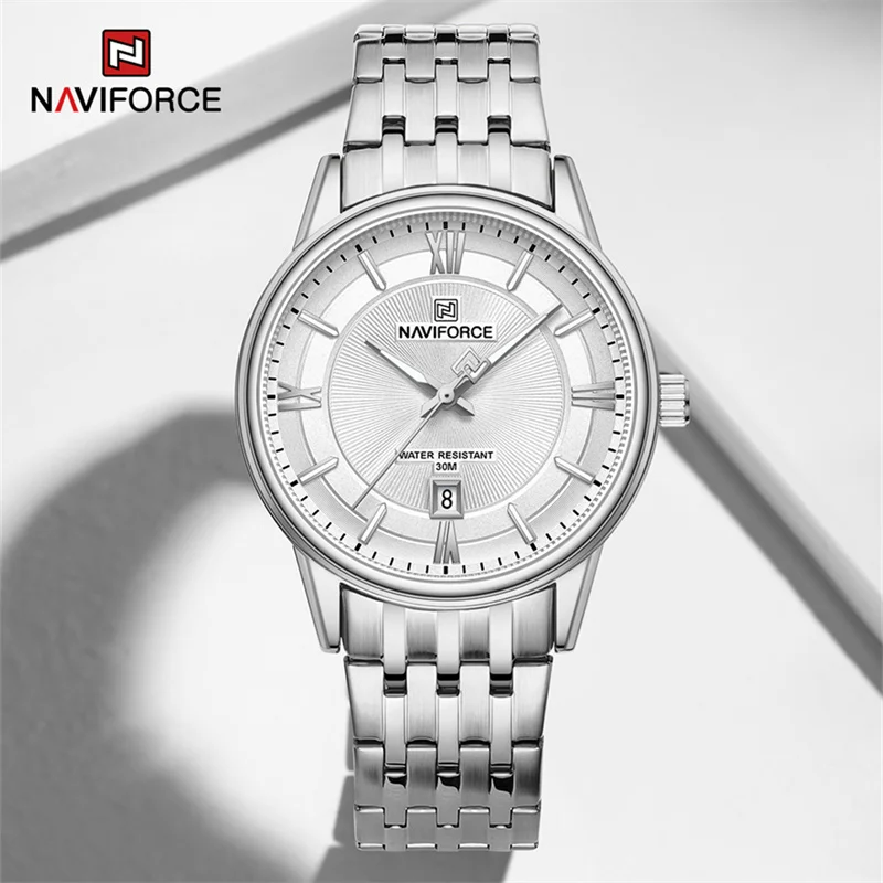 NAVIFORCE Brand Luxury Couple Orologi da polso al quarzo Lui e suo cinturino in acciaio inossidabile Business Casual Orologi luminosi impermeabili