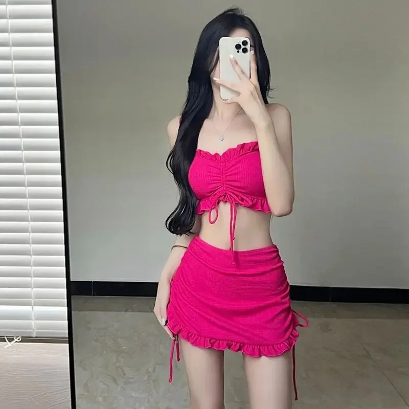 

Летний сексуальный купальник женский Y2K с высокой талией пуш-ап мягкий бюстгальтер розовый комплект бикини с пляжной накидкой купальный костюм купальники Biquni