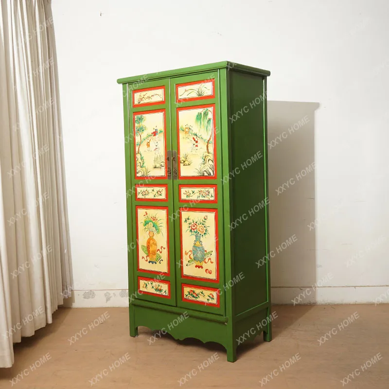 

Новый китайский шкаф из массива дерева с покраской, декоративный шкаф для гостиной, винтажная мебель.