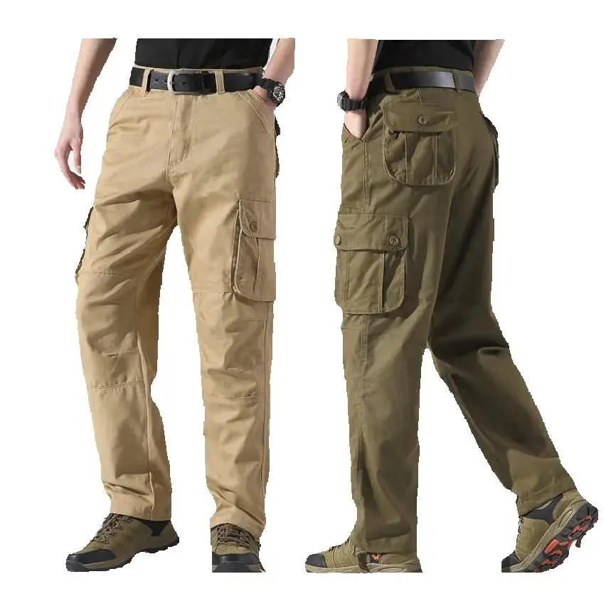 

Мужские повседневные брюки с большими карманами из саржевой ткани, износостойкие прямые брюки для улицы, рабочая одежда с несколькими карманами