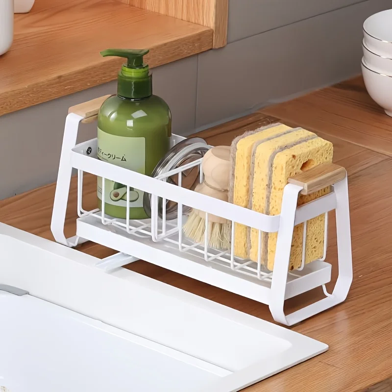 kkjoy Multifunctional Draining Rack with Rotating Spout Wooden Handle Thickened Material uses for kitchen storage shelf