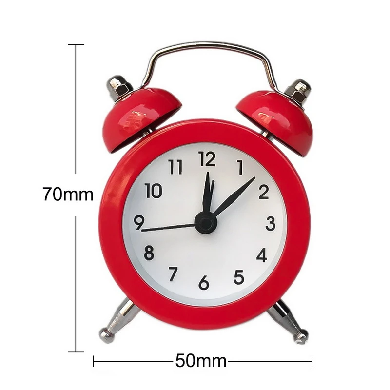 Relógio despertador retro alto para crianças, sinos duplos, metal mecânico, pequeno, cabeceira, mini relógios, desktop, decoração de casa, estudante