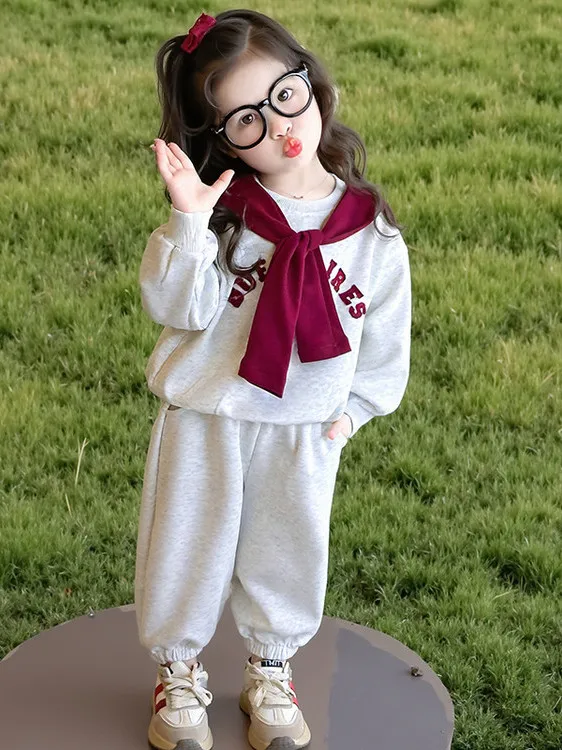 

Spring Casual Kids' Outfit 2026 New Sle Girls' Two-Piece Set oulder awl Sweatirt Trendy Sportswear for Little Girls
