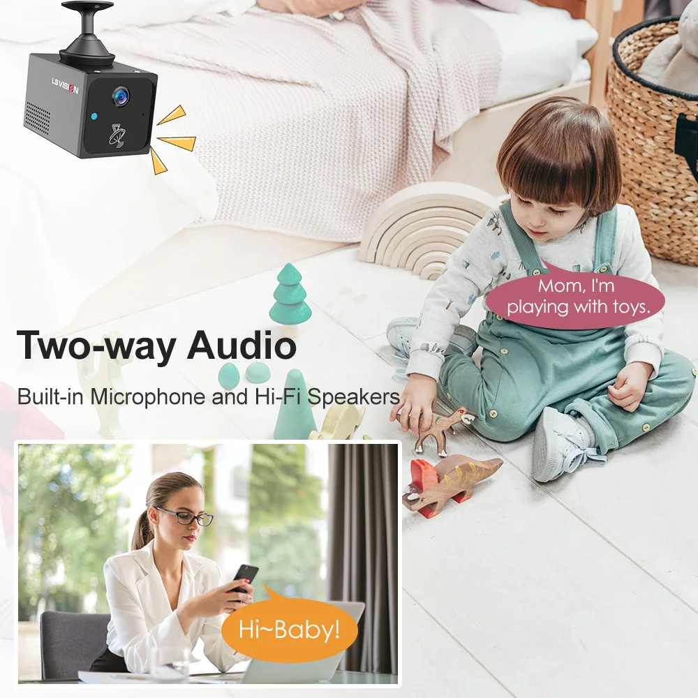 LS VISION 4MP 4G Mini telecamera Wireless WiFi interno Rilevamento radar Visione notturna a colori Batteria incorporata Telecamere di sicurezza App Ubox
