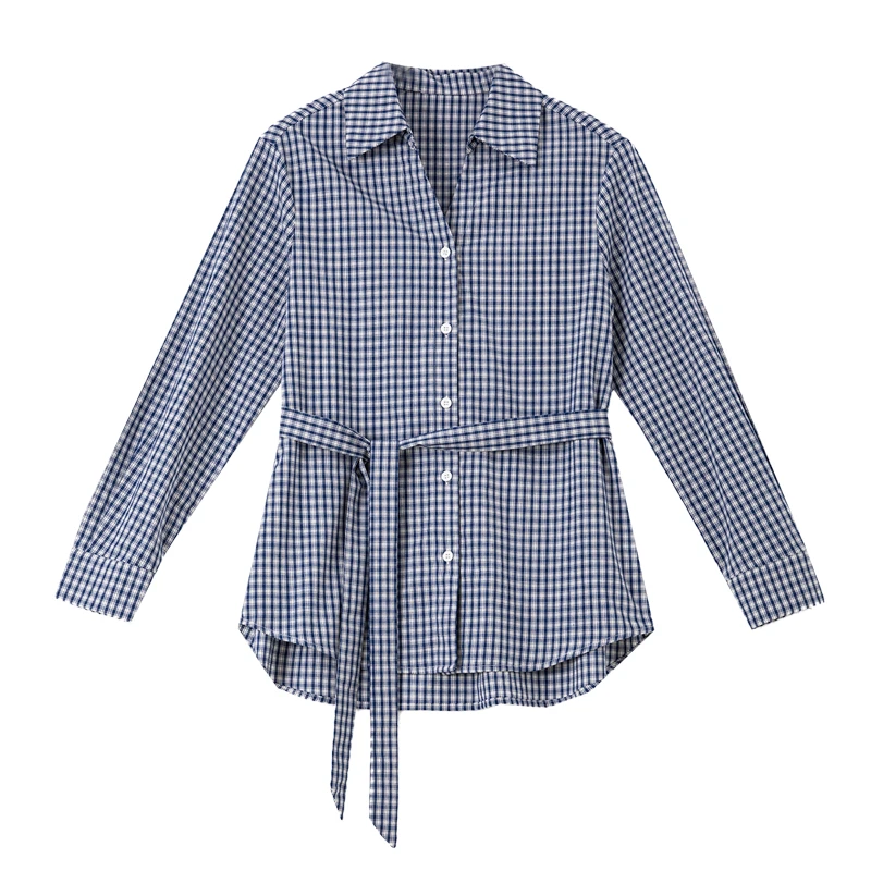 VIMLY Camicie a quadri casual da donna Autunno 2025 Camicia da donna con collo a polo in puro cotone Elegante top femminili a maniche lunghe con lacci A3067