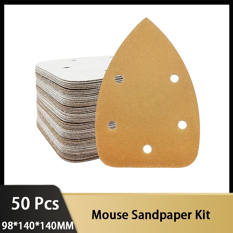 

98*140*140MM Mouse Sandpaper Kit 50Pcs for Hook & Loop Sandpaper for Woodworking Metalworking Crafts Projects on Autobody