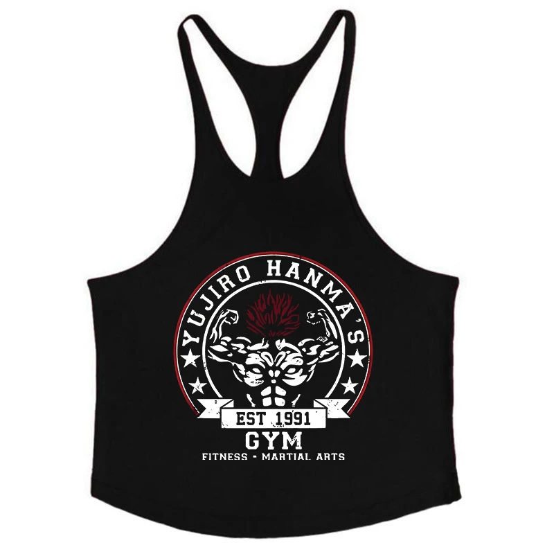 Baki 그래픽 코튼 탱크 탑 남성용 여름 민소매 Y 백 조끼 체육관 근육 훈련 운동 운동 언더 셔츠 Activewear