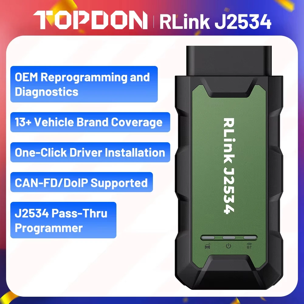 TOPDON RLink J2534 Pass-Thru Programmer OEM Diagnostic Tool Support CAN-FD/DoIP/J2534/D-PDU 18+ Brands For Auto Repair