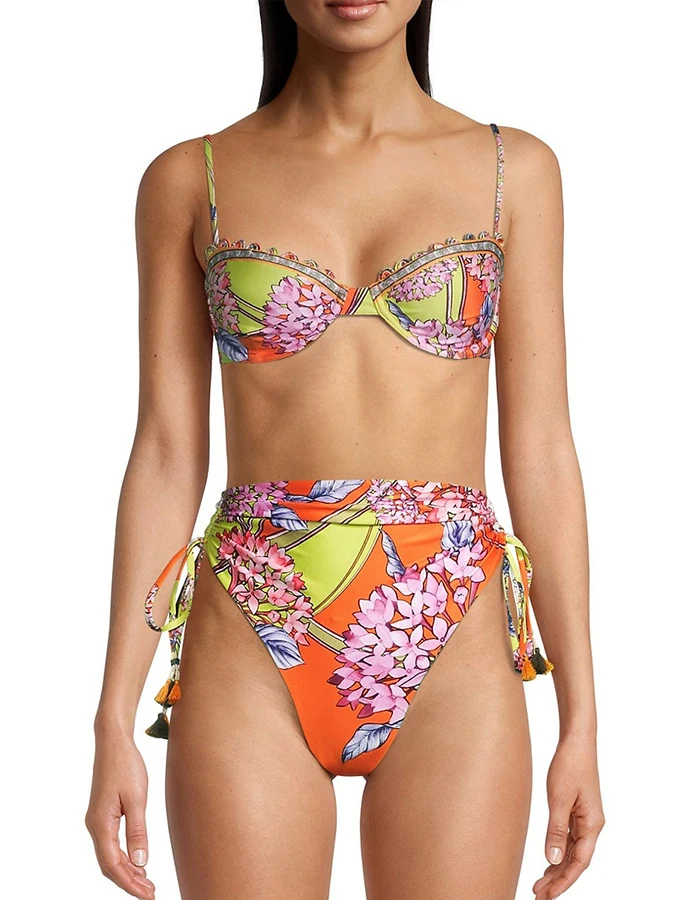 Women's Multi-color Floral Color Block Print Leisure Vacation Split Piece Seaside Bikini And Cover Up Beach Yarn Summer New2023