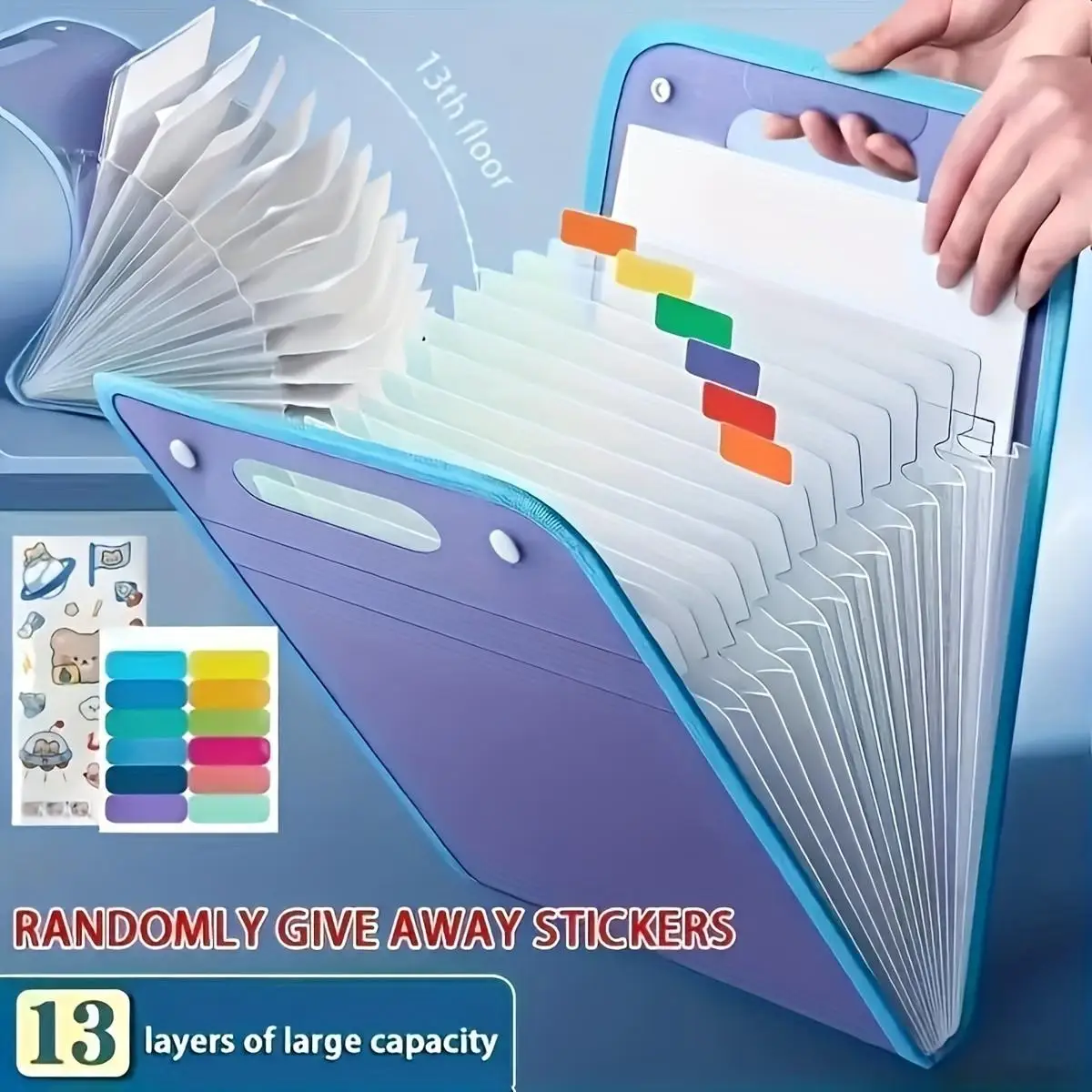 13-Layer Heavy-Duty Expanding File Folder with A4 Size-Multi-Pocket Document Organizer Suitable for School,Office-for Papers