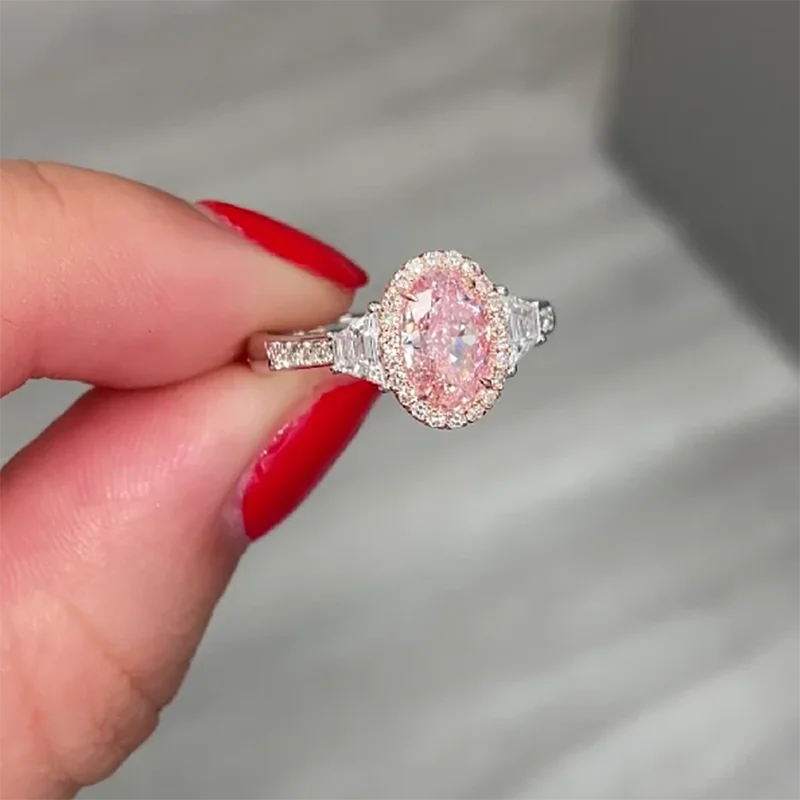 1Ct Fancy Pink Oval Cut CVD HPHT Lab Grown Diamond Ring IGI Certificate 14K/10K Two Tone Gold Engagement Ring