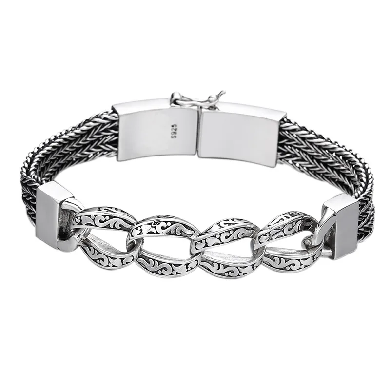 Bracelet d'épissure de corps de chaîne en argent regardé 925, chaîne exquise, dominateur à la mode, chaîne rétro en argent thaïlandais, bijoux Murcia