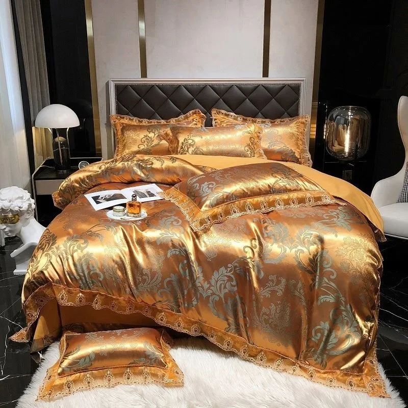 European Lace Lace Satin Jacquard Four Piece Set Luxurious Washed Silk Bed Sheet and Duvet Cover