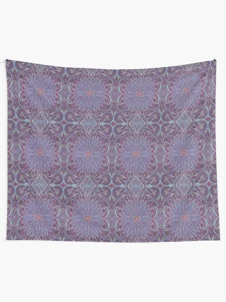 Lavender Lotus, Floral Arabesque Pattern, Bohemian Oriental Style Tapestry Christmas Decoration Wallpaper Tapestry