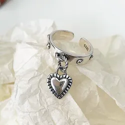 925 Sterling Silver Heart Pendant Adjustable Rings For Women Wedding Luxury Jewelry Wholesale and