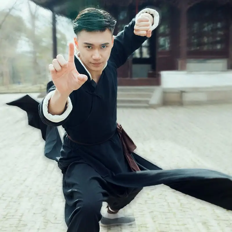 Traje de artes marciales Kung Fu Hanfu Wong Fei hung Yip Man Wing Chun Performance, traje antiguo, Camisa larga, bata hanfu