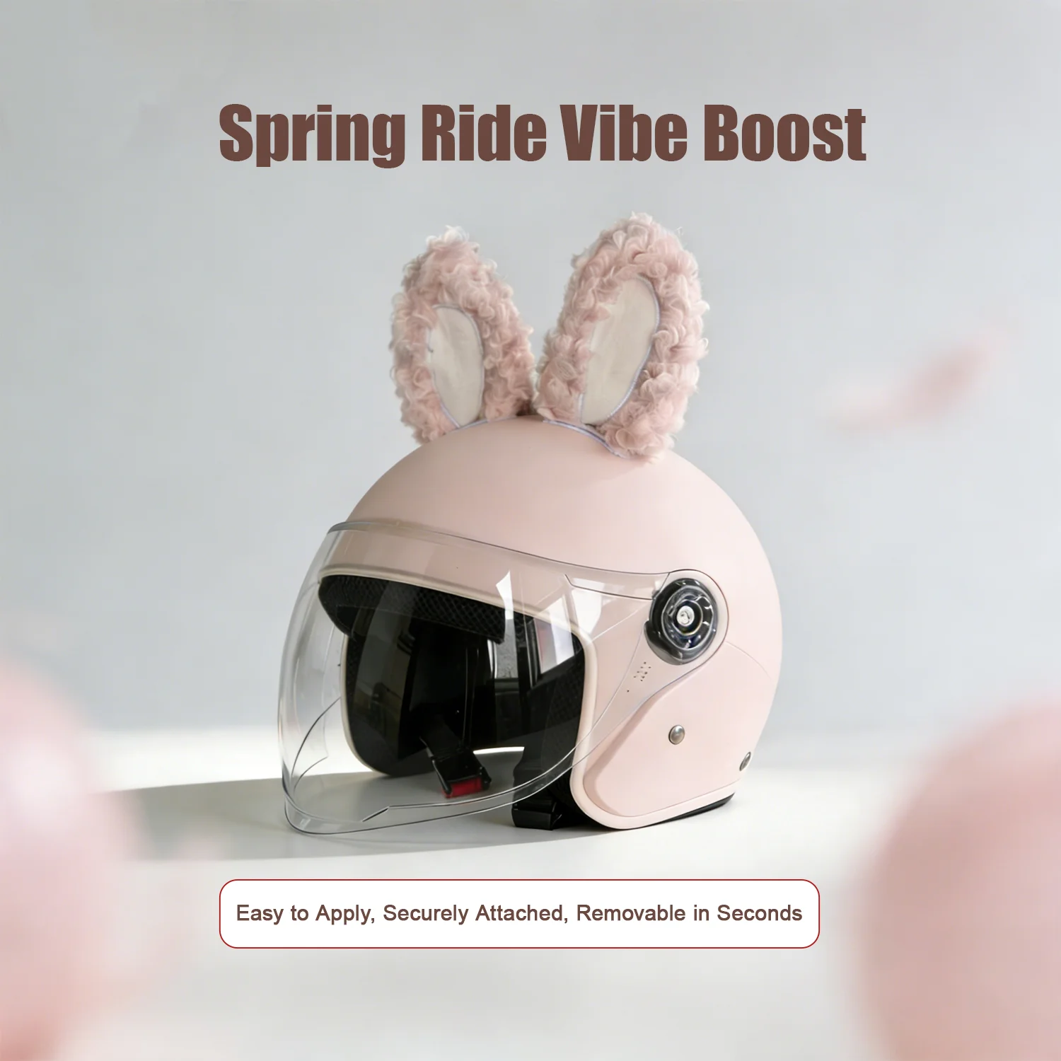 New Pink Helmet with Rabbit Ears Plush Decoration Ski Motorcycle Helmet Decoration Doll Cute Rabbit Ears