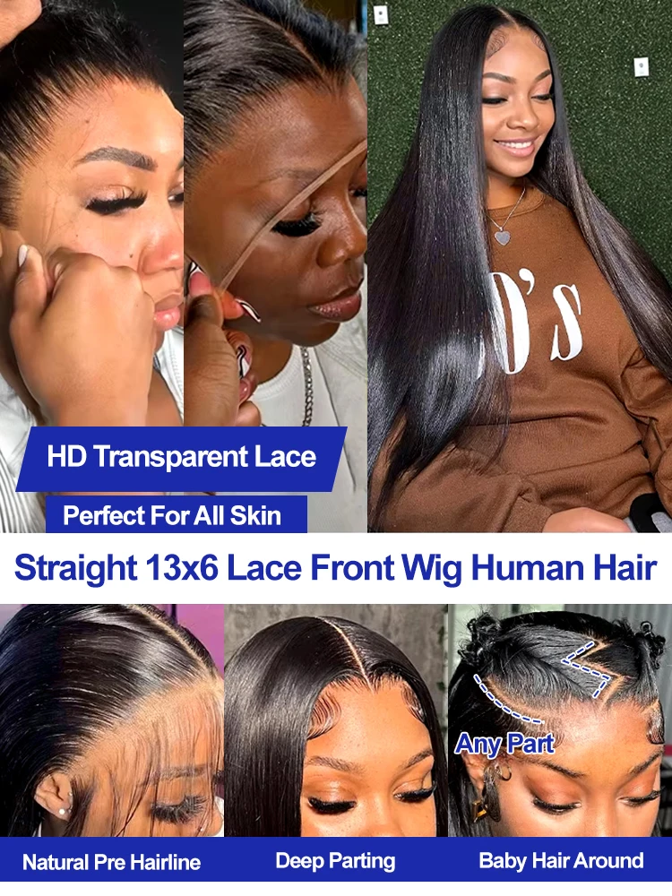Peruca de Cabelo Humano Liso Sedoso Longo Sem Cola com Renda Frontal Completa para Mulheres, Cabelo Humano Virgem Cru Cambojano 13x4 13x6 HD Liso Extremo, Peruca Frontal de Renda Transparente, 40 42 Polegadas, 300 Densidade, Peruca Frontal de Renda HD Liso Sedoso com Linha do Cabelo Pré-Alongada